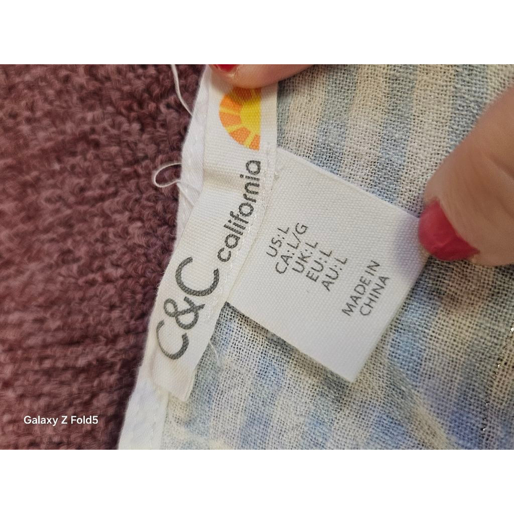 Women's C&C California Striped Tunic L White Blue - Picture 2 of 5